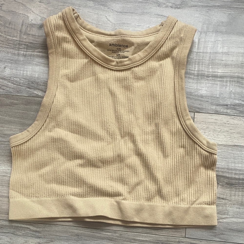 Ambiance Beige Ribbed Crop Top